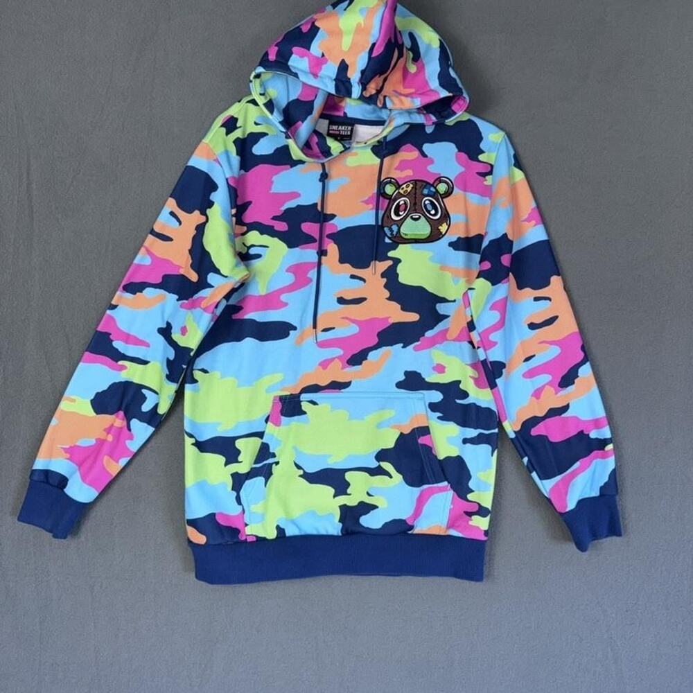 Sneaker Match Tees Hoodie‎ Mens Small Multicolor Camo Bear Embroidered Pullover - Picture 4 of 10